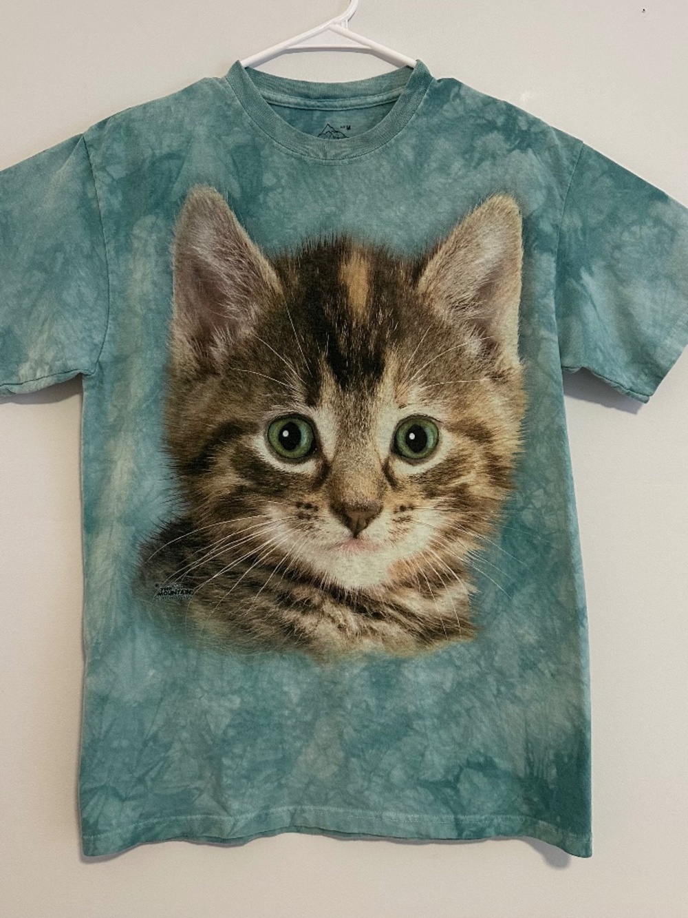 The Mountain Kitten Animal Print T-Shirt Medium Blue Tie Dye Y2K Short Sleeve